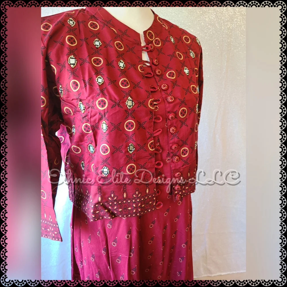 New Elegant Maroon real mirror Maxi Dress + jacket Size L - Picture 6 of 9
